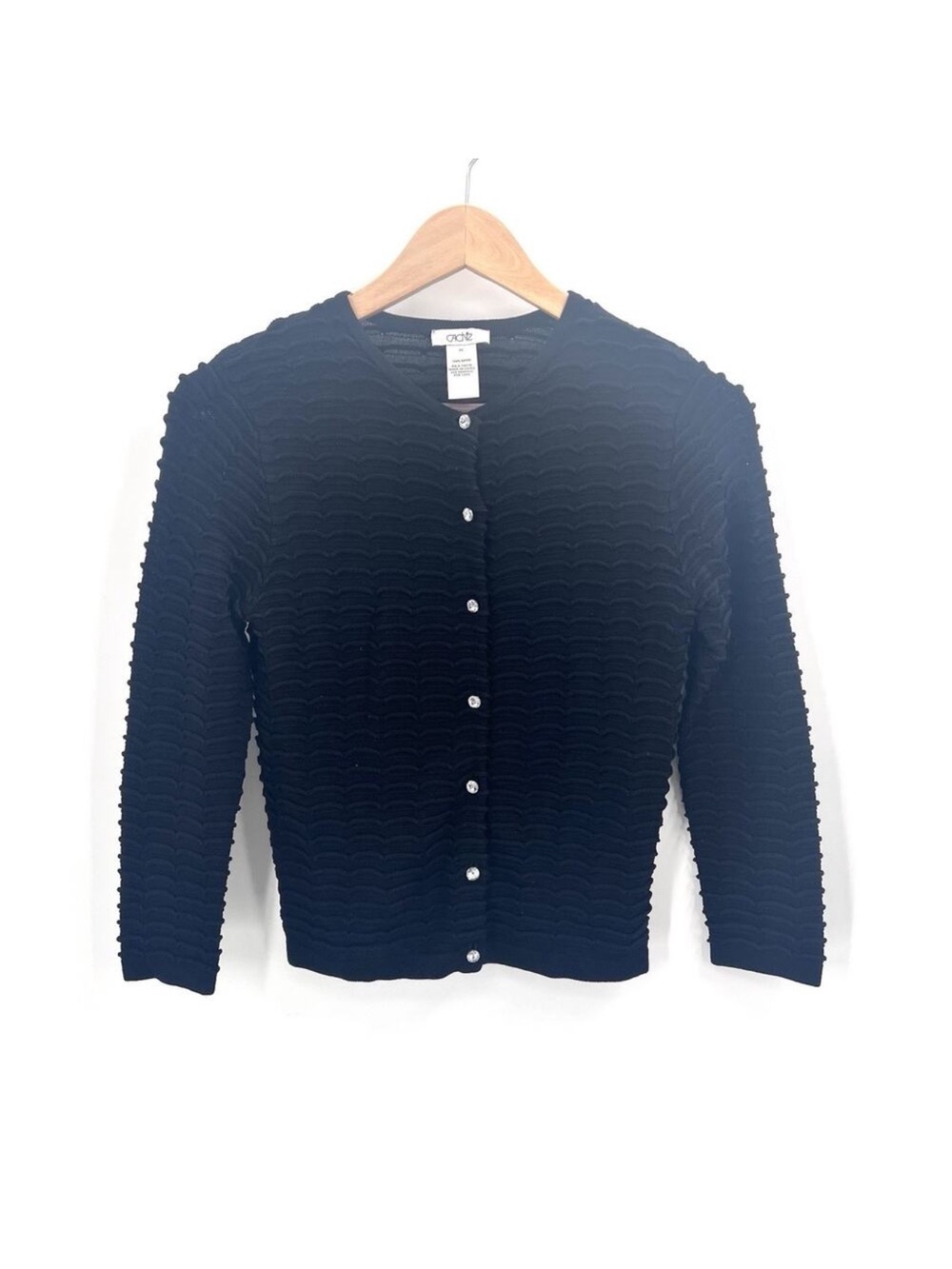 Cache Black Ribbed Cardigan Rhinestone Buttons Long Sleeve Sweater Womens XS